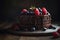 A beautiful vegan chocolate cake layered with rich ganache and adorned with colorful berries. 